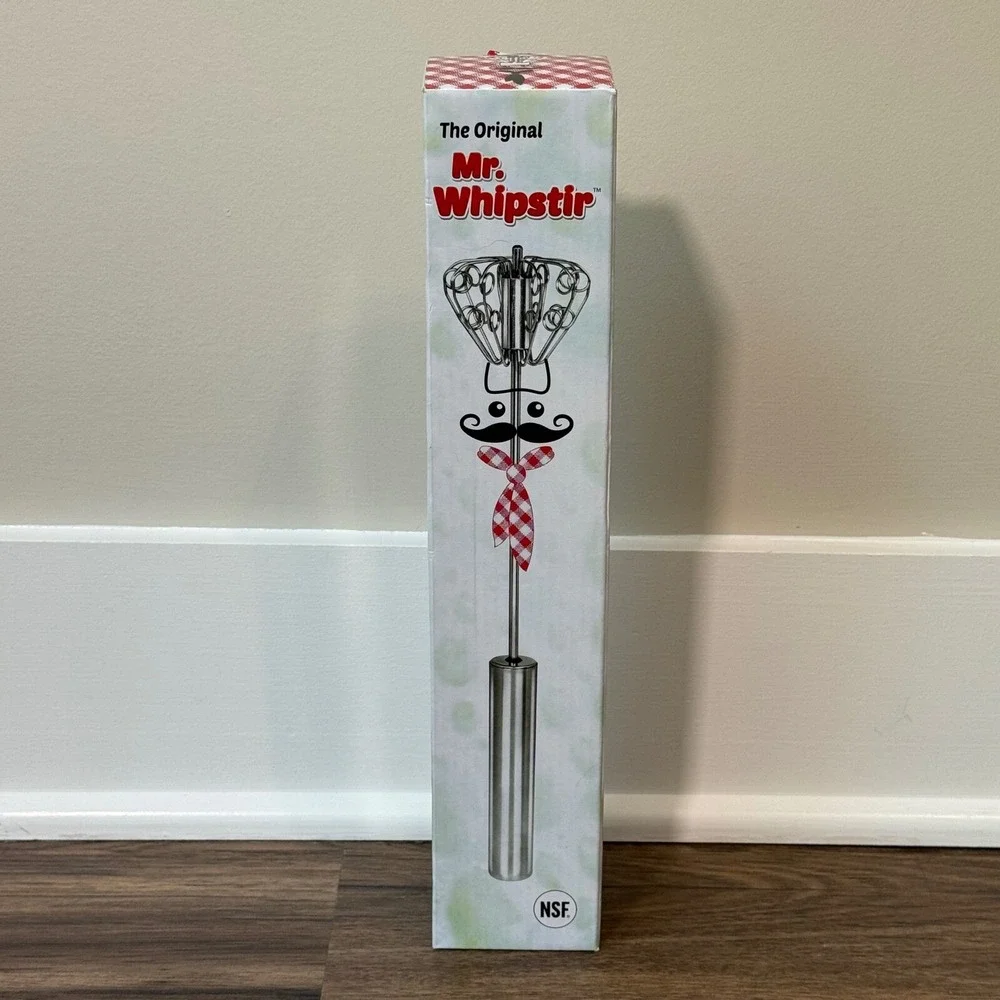 NEW Mr Whipstir Hand Whisk Kitchen Tool Silver Push Rotary Beater Egg Beater